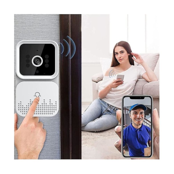 Trådlös fjärrkontroll, dörrklocka intercom HD nattvision wifi laddning stöldskydd dörrklocka
