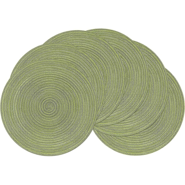 Sett med 6 stk, grønn38x38cm, grønn rund dekkeunderlag bomullsflettet vaskbar dekkebrikke Julebrikke Hea