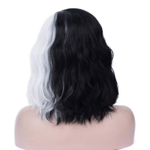 Cosplay Parykker Cruella De Vil Halv Sort Og Halv Hvid Krøllet Paryk