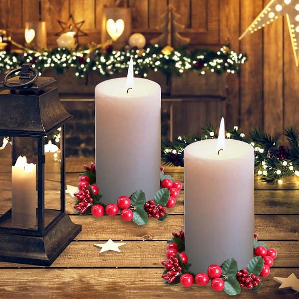 Jul Ljusstake Med Bär Krans Ljus Ring Glas Tealight Ljusstake Dekorativ För Hem Bröllop Vardagsrum Sovrum Dekor