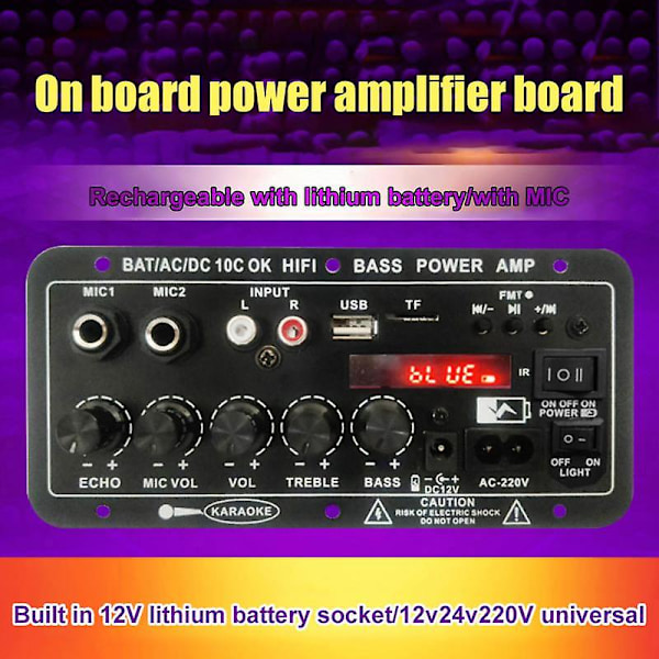 Digital Bluetooth Stereo Förstärkarkort Subwoofer Dubbla Mikrofoner Karaoke Bilförstärkare Högtalare 24v 220v EU-kontakt