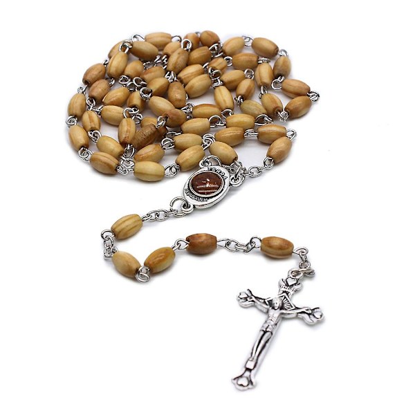 Trendigt handgjort runt pärlhalsband med katolsk radband för kors religiösa träpärlor herr halsband charm present