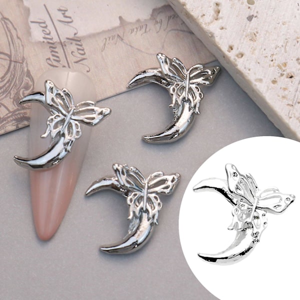 10 stk. DIY Nail Art Rhinestones Ornament 3D Hjerte Måne Kors Bat Faux Krystal på Metal Charms H