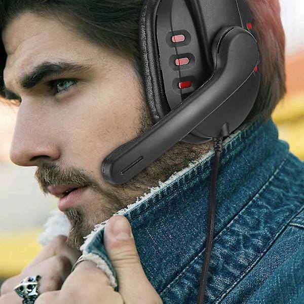 E-sports headset OVLENG Q7 - Kablet gaming headset med PU-læder ørebetræk i rød og sort