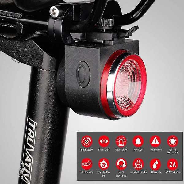 Sykkelbaklykt, Smart Bike-baklykt, Vanntett LED-baklykt, Ultra Bright 115db Alarmfjernkontroll, Vanntett oppladbar sykkelbaklykt, med