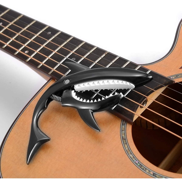 Guitar Capo akustiselle kitaralle, sähkökitaralle, länsimaiselle kitaralle, ukulelelle, 6+12 kielelle, pito, pehmeä alusta, Shark Design