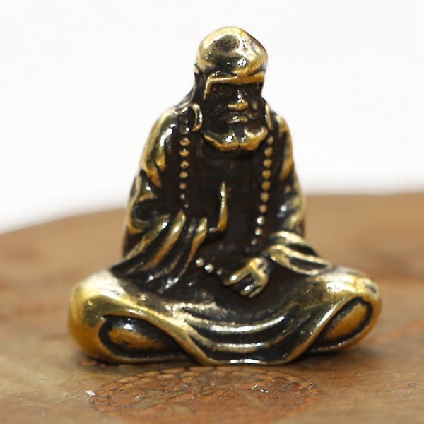 Retro messing Dharma Buddha Mini Statue Bodhidharma Master Figurer Skrivebordsdekorasjon Håndverk Gaver