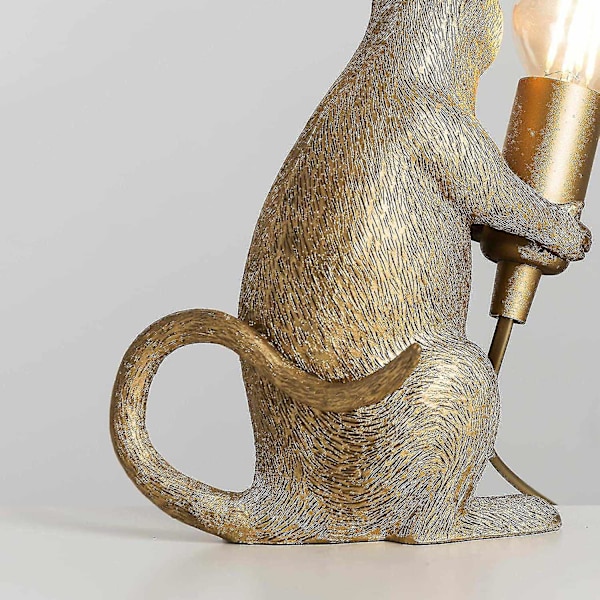 Moderne Bordlampe i Metallic Guld med Rotte Design - Dyrelampe til Stue, Spisestue og Soveværelse