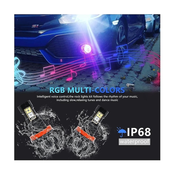 Bil Led Rgb Strålkastare App Bluetooth-kompatibel Styrning Multi Colors Led Dimljus Glödlampor ,9012