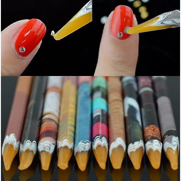 2 stk. Crayon Wax Dotting Pen Blyant Selvklæbende Rhinestones Gems Picker Picker Tips Værktøj gør-det-selv-negle