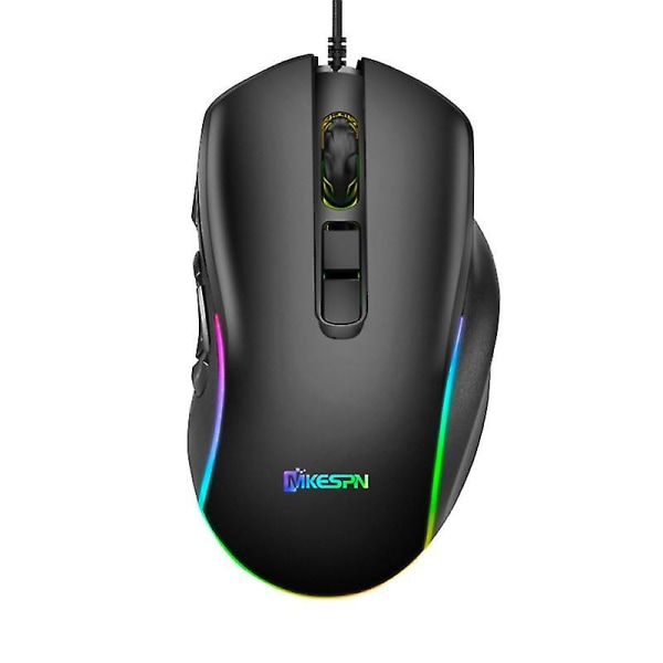 Trådbunden spelmus 7200 dpi Rgb bakgrundsbelyst mus 6 justerbara Dpi-nivåer/10 programmerbara knappar/tillbaka-till-skrivbordet-knapp svart