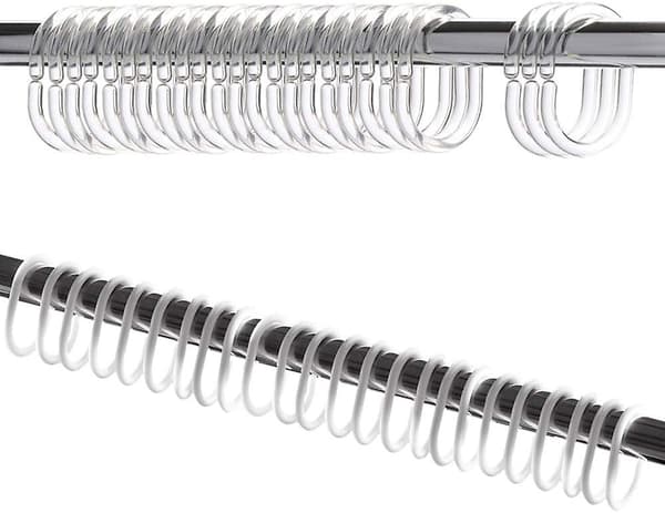 48-pack duschdraperiringar, rostfria plastduschdraperiringar för badrumsfönsterstång, C-form