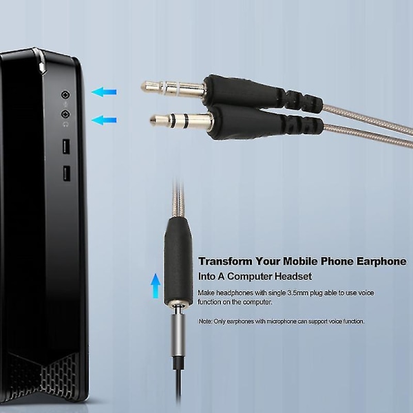 3,5 mm Audio Y-splitterkabel 1 hunn-til-2 hann-omformer Øretelefon Mikrofonledning Adapter for hodetelefoner til stasjonær bærbar PC