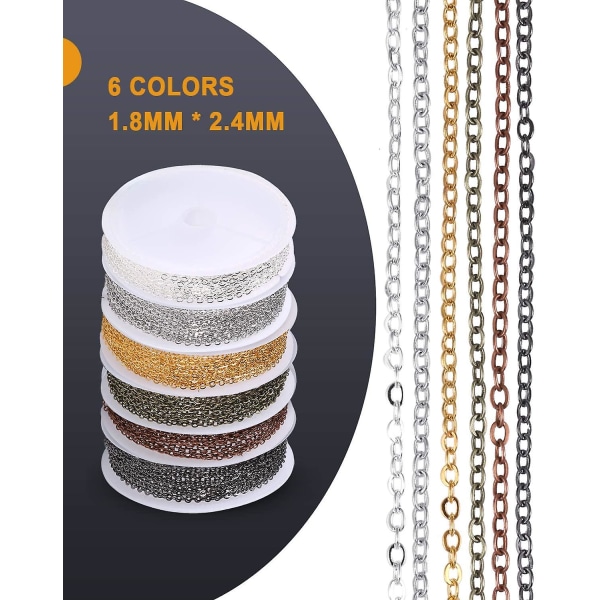 59 fod halskæde kæder 1,8 mm smykkefremstillingskæder med åbne springringe og hummerlås Kompatibel smykkefremstilling (6 farver)