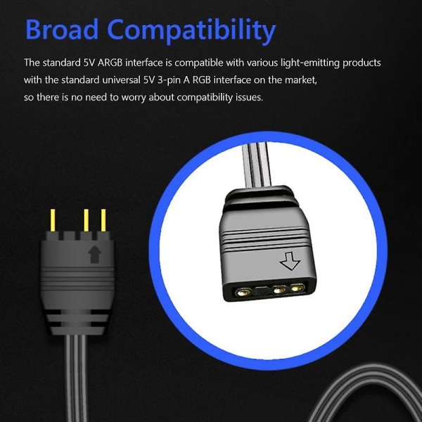 Mini ARGB -ohjaimen pidennyskaapeli, laaja yhteensopivuus, 5 V 3-pin SATA-virtalähteeseen