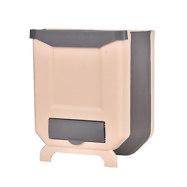Khaki Wall Mounted Foldable Plastic Kitchen Trash Can For Cabinet Door Mounted Trash Can 8l