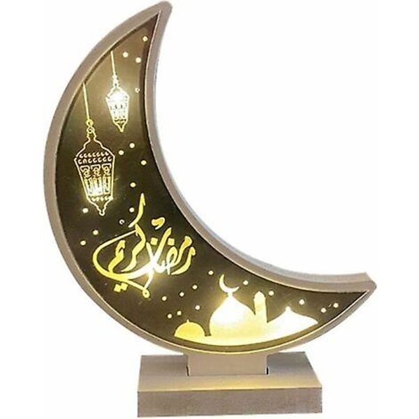 Ramadan Eid Mubarak Treetre Ornamenter Måneform Led Nattlys Muslimer Ramadan Bordlampe Håndverk Skrivebordsdekorasjon Til Festival Hjemmefest