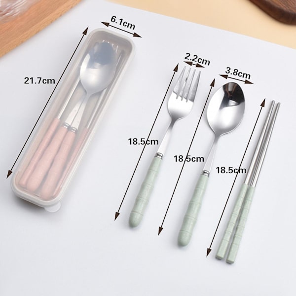 3-i-1 Bestickset i Rostfritt Stål - Gaffel, Sked, Stickor - Reseset med Plastfodral
