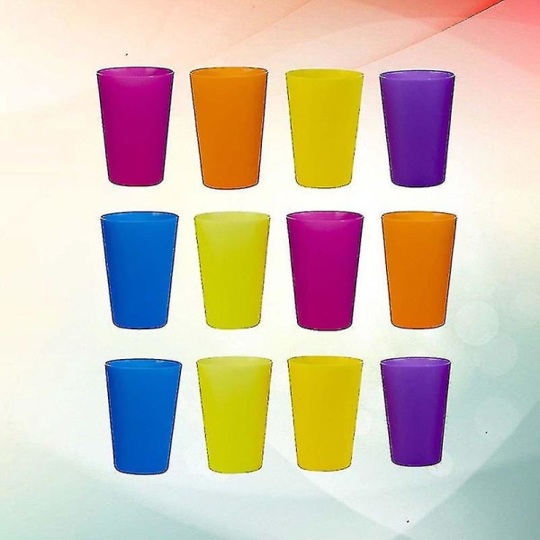 12 stk plast ensfarget tenner vaskekopp uten deksel (assortert farge)