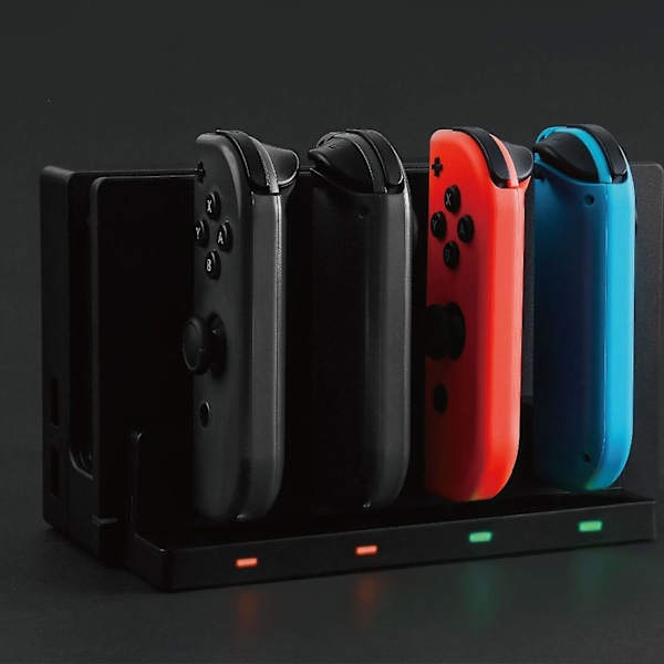 4 i 1 ladestasjon for Switch Joy Con-kontroller med LED-indikator