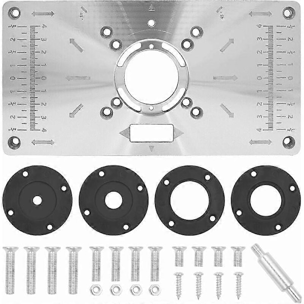 Insatskiva för routerbord i aluminium 700C - Med 4 insatsringar - För snickeribänk - 235 mm x 120 mm x 8 mm silver, ett set