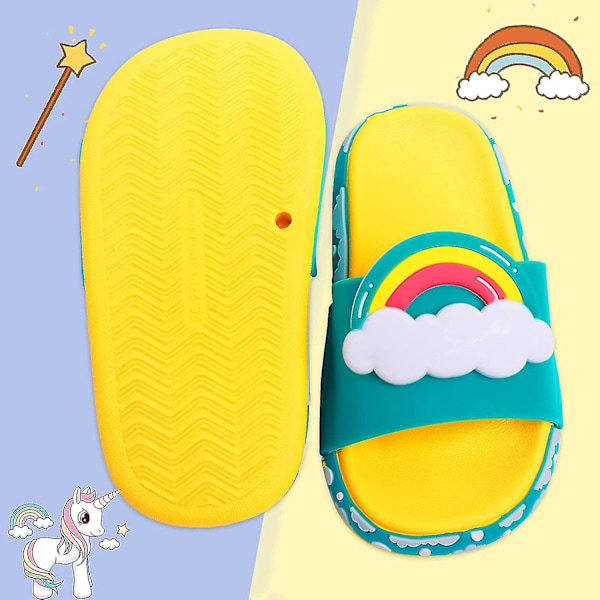 Pojkar Flickor Enhörning Slide Sandaler Söta Halkfria Cartoon Barn Tofflor Barn Strand Pool Vattenskor För Småbarn green dinosaur 8.5-9 toddler