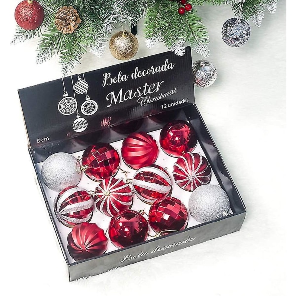 Julekule Ornamenter Sett, Julepynt Juledekorasjon Tre Anhenger Gaver (12 stk, 8cm)