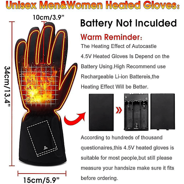 Elektriske oppvarmede hansker for menn og kvinner, vanntette berøringsskjerm oppvarmingshansker vinter termiske sportshansker