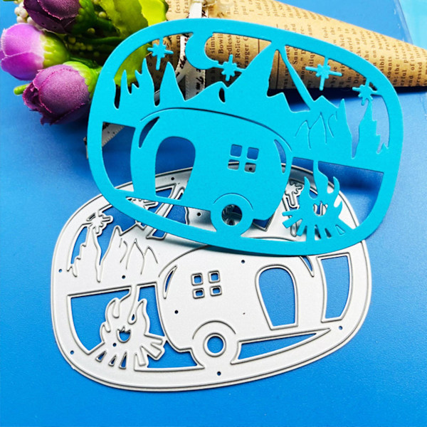 Campingvogn Bjerg Bål Metal Skæredør Embossing Skabelon Diy Scrapbooking Hilsen Kortfremstilling Album Skabelon