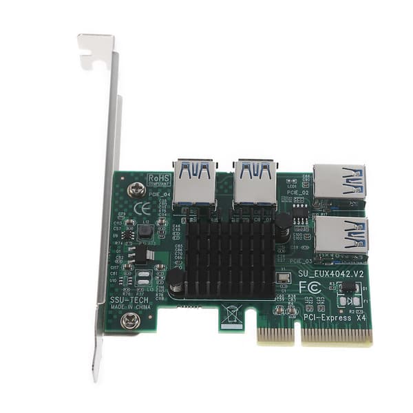 PCIe 1 til 4 PCI-Express Riserkort USB 3.0 Adapter 4x til 16x Konverterkort