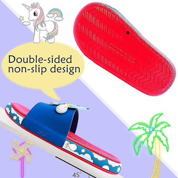 Pojkar Flickor Enhörning Slide Sandaler Söta Halkfria Cartoon Barn Tofflor Barn Strand Pool Vattenskor För Småbarn blue dinosaur 10-11 little kid