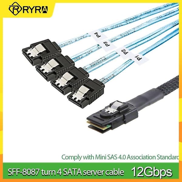 Ryra 1/0.5m 12gbps Mini-SAS SFF-8087 til 4 SATA Kabel SAS 36p til 4 SATA3.0 Harddisk
