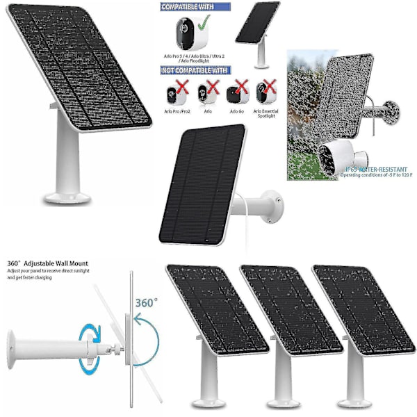 Solcellepanel for Arlo Ultra/ultra 2/pro 3/pro 4/pro 3 Floodlight/go 2 4w