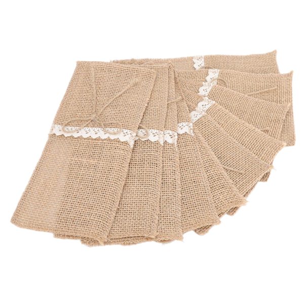 Retro Country Bryllupsfest Burlap Blonder Bestikkholdere - 20 stk