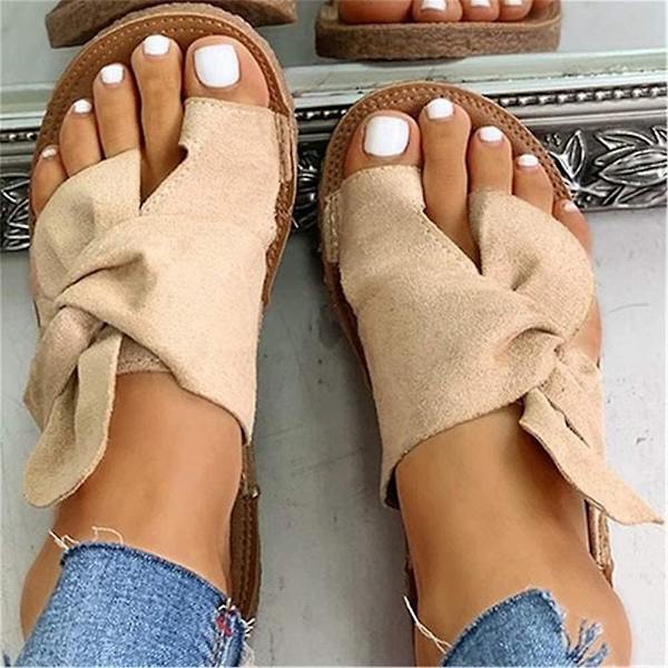 Dam Bow Open Toe Platta Sandaler, Dam Comfy Tofflor, Hallux Valgus Korrigering Ortopediska Sandaler, Open Toe Sandaler, Casual Strand Sandaler