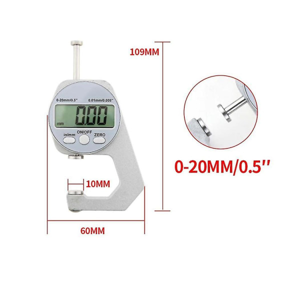 Digital Display Tykkelse Måler Elektronisk LCD Mikrometer Metrisk Veggtykkelse Måleverktøy 0