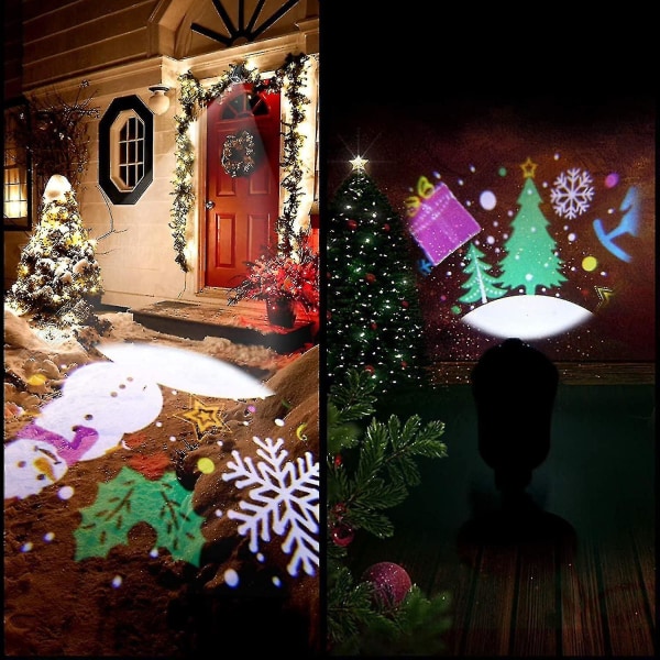 Juleprojektor utendørslys, xmas-fest 3d roterende LED-projektor vanntett julelys mønster F