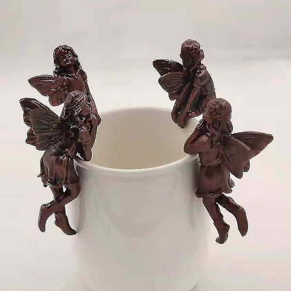 Blomsterfe Pottet Vedhæng, Hjemmehave Fe Harpiks Håndværk Statue (4 Stykker, Brun)