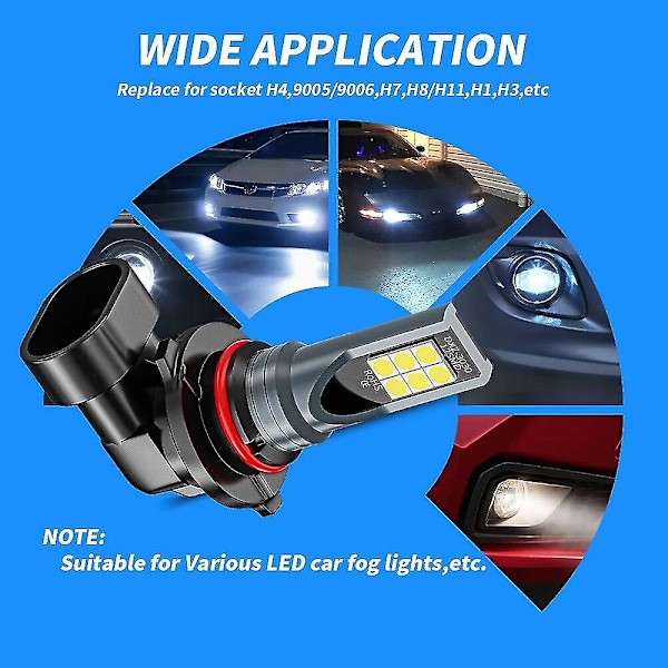 2 kpl H8 H11 Led-polttimo H16 Jp 9005 Hb3 9006 Hb4 Led-lamppu Super Bright Auton sumuvalot Päiväajovalot 12v 6000k Valkoinen