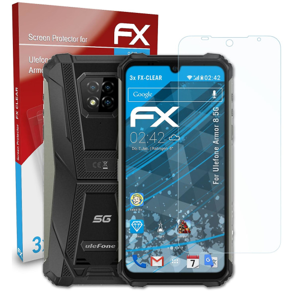 atFoliX 3x skyddsfolie kompatibel med Ulefone Armor 8 5G Displayskyddsfolie klar