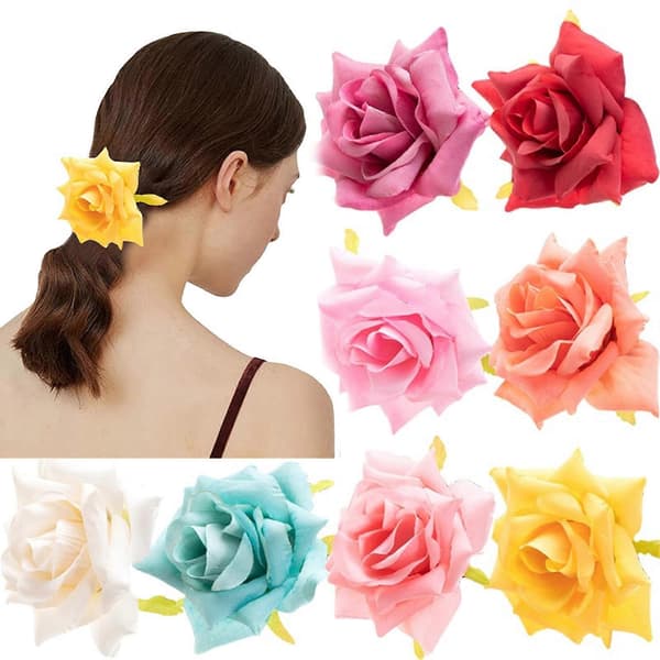 Blomsterhårband Blomsterhårtofsar för kvinnor Blomsterhästsvanshållare Rosetttofsar Hårrep Elastiskt hårband Vit White