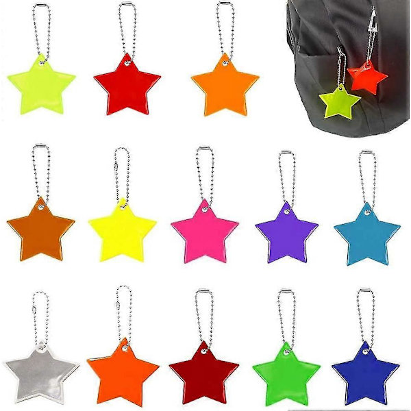 13 stycken, reflekterande hänge, säkerhetsreflektorhänge, stjärnformad säkerhetsreflektor, säkerhetsreflektorer, reflektorhänge för skolväska, barnreflektor