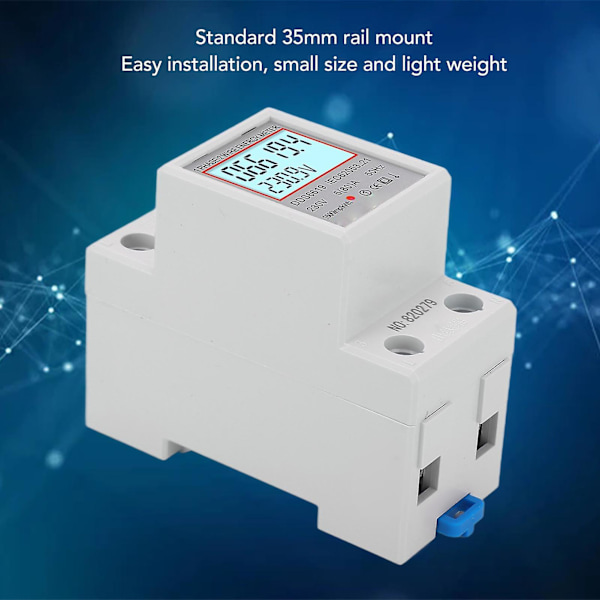 Digital LCD Elektricitetsmåler Enkelt Fase 230V AC 5A, DIN Skinnemontering, Baggrundsbelyst