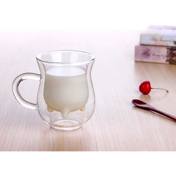 Creative Dubbelglaskopp Mjölk Kaffe Mugg Transparent Tekopp Isolerad Dubbelvägg För Kalla Varma Drycker Juice Med Handtag 300ml Jul Födelsedag Val