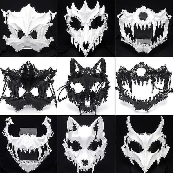 Japansk maske til voksne - harpiks halvansigt hvid kranium Skræmmende rædselsmasker