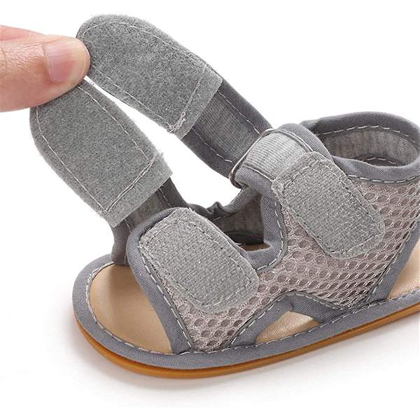 Baby drenge piger sommer sandaler blød sål lærred lukket tå småbørn spædbarn udendørs gåsko f grey 12-18 months toddler