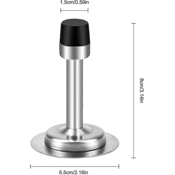2 i 1 rustfrit dørstopper i rustfrit stål med sort gummipuffer