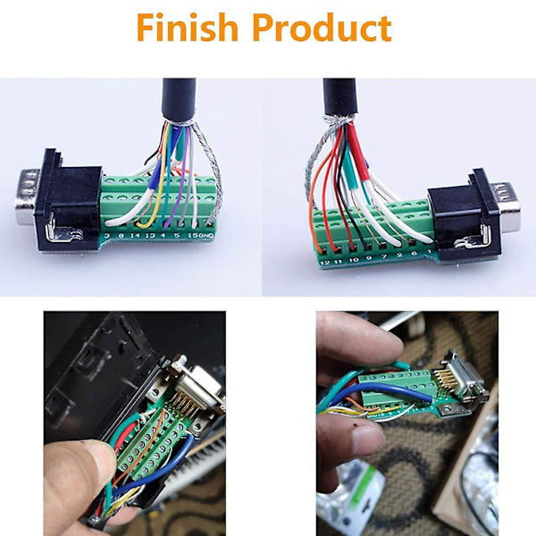 4-pakker VGA DB15 3-raders loddefrie hann/hunn hurtigkoblinger, 3+9 D-SUB 15-pins portterminaler