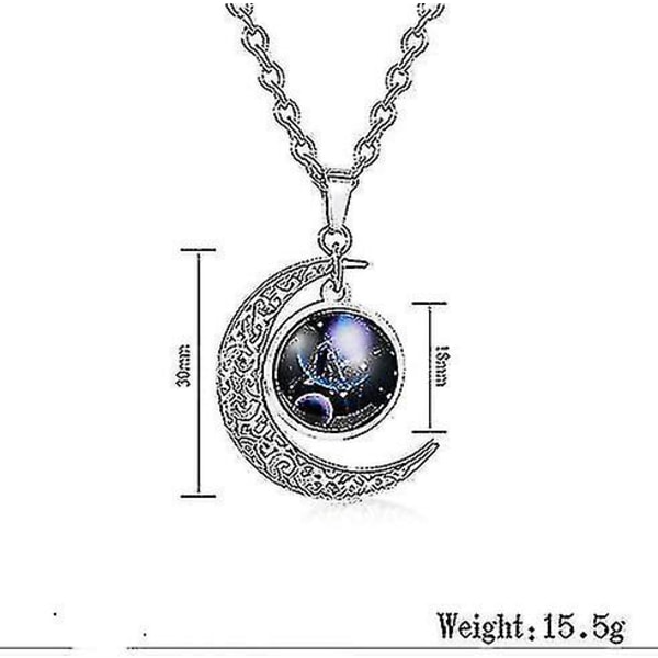 Veeki Halvmåne i Rostfritt Stål med 12 Stjärnbilder Zodiactecken Lysande Hänge Halsband Glöder i Mörkret, Jungfrun