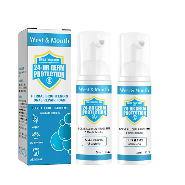 2x Jorondy Tandmunskölj, 30ml Herbal Uppljusande Oral Reparations Skum Djuprengörande